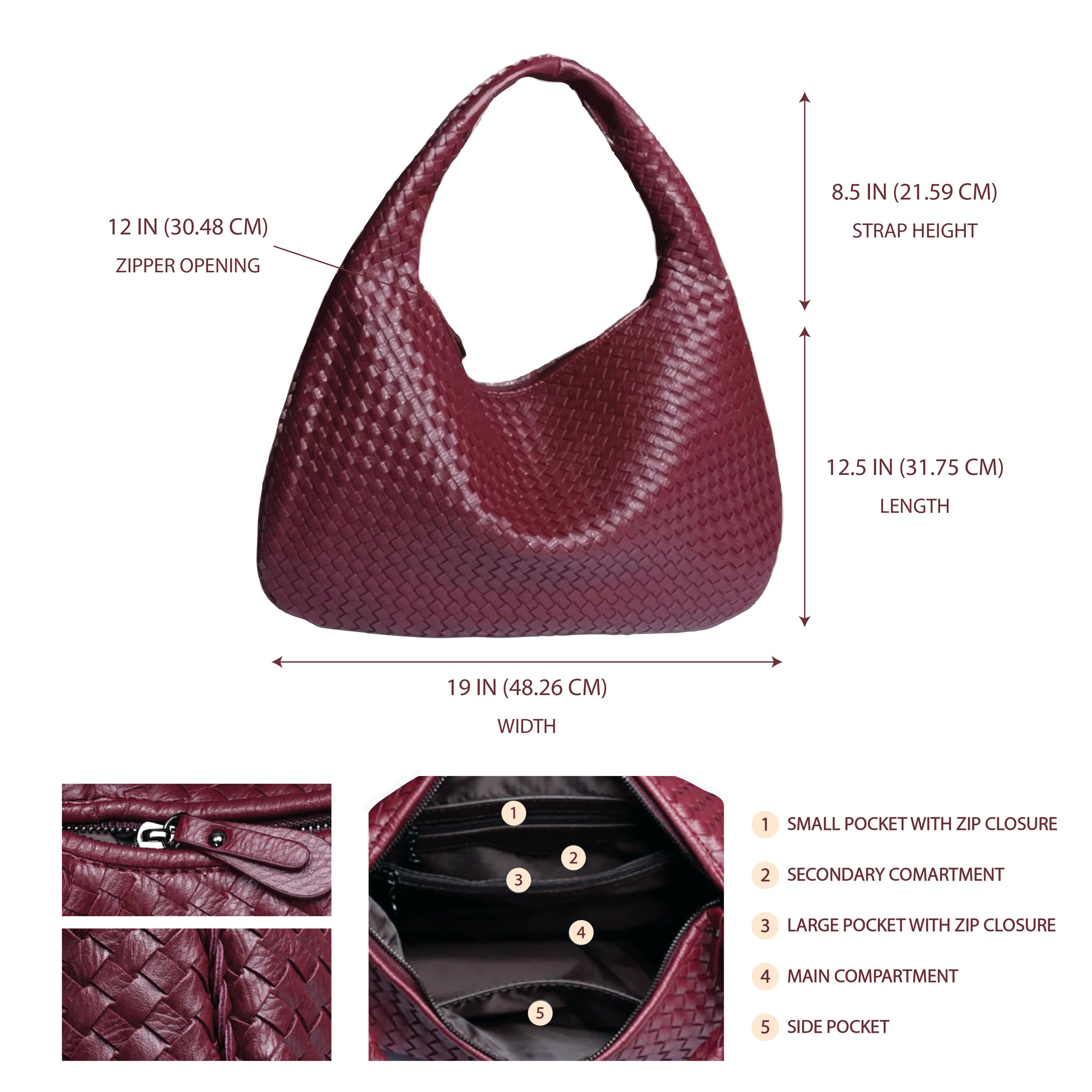 Large Burgundy Shoulder Bag for Women Cherry Red Vegan
