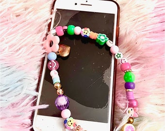 Colorful beaded phone charm