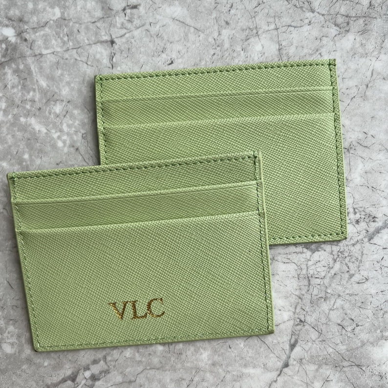 Porte-cartes en cuir à monogramme, porte-cartes en cuir personnalisé image 4