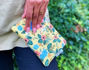 Small Wristlet Wallet, Yellow Floral Wallet, Fabric Wallets for Women, Phone Wristlet, Credit Card Wristlet, Gift for Women