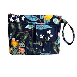 Wristlet Purse, Citrus Fabric Print Wristlet Wallet, Floral Wallet for Women, Cute Floral Wallets