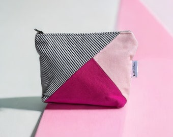 Canvas Makeup Bag, Pink Cosmetic Bag, Color Block Bag, Small Makeup Bag, Cute Makeup Bags, Canvas Pouch