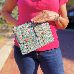 Monedero de pulsera, Monedero de pulsera con flores, Monedero con estampado de rosas, Monedero de pulsera para iPhone, Monedero de tela