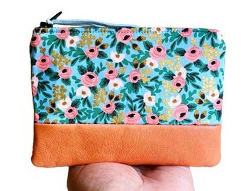 Roses Leather Coin Purse, Small Women's Wallet, Change Purse, Floral Wallet, Leather Card Holder, Money Pouch