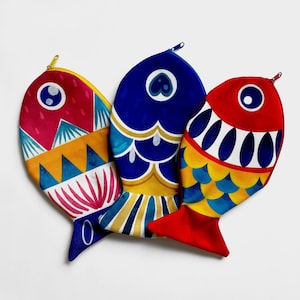 Happy Fish Pouch / Fish Cosmetics Bag / Canvas Fish Purse