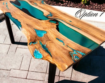 Custom Resin Dining Table | Epoxy River Table Top | Custom Epoxy  DiningTable | Live Edge Epoxy And Wood Table For Living Room