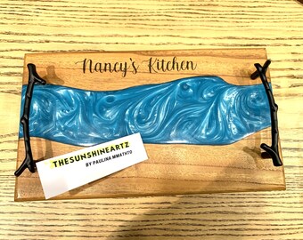 Personalized Resin Board | Epoxy Serving Tray | Customized Charcuterie Board | House Warming Gift with Handles