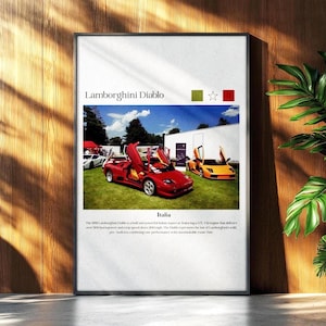 Lamborghini Diablo (White) Premium Poster - Silk Print, Car Enthusiasts Gift, Home or Office Art, Vintage Car Poster, Automotive Gift