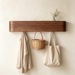 Personalized WallCoat Rack Shelf,Minimalist Floating Entryway Organizer,Modern Wood Coat Hook,Scandinavian Mudroom Storage,Housewarming Gift