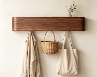 Personalized WallCoat Rack Shelf,Minimalist Floating Entryway Organizer,Modern Wood Coat Hook,Scandinavian Mudroom Storage,Housewarming Gift