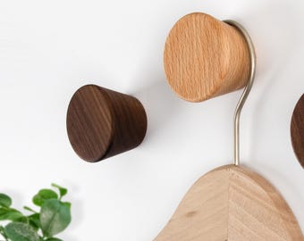 Juego de ganchos de pared personalizados de nogal/roble, gancho decorativo para abrigos, clavo de pared para montaje en pared de entrada, gancho sencillo para sombreros, regalo de decoración moderna para el hogar