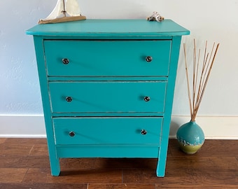 Turquoise Night Stand/End Table|Refinished Rustic Furniture
