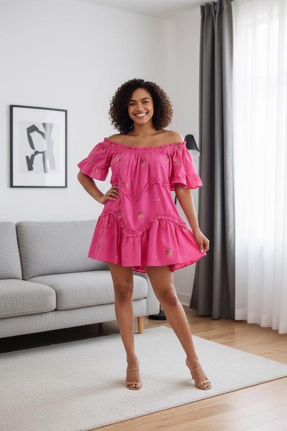 Women's Off Shoulder Ruffle Floral Mini Dress