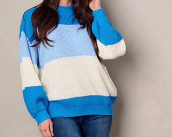 Pull à manches longues en maille color block pour femmes