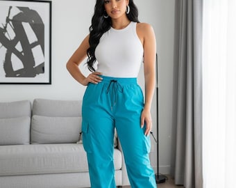 women Blue Cargo Pants with pockets