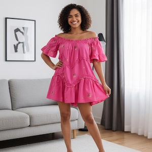 Off the Shoulder Pink Ruffle Dress - Etsy