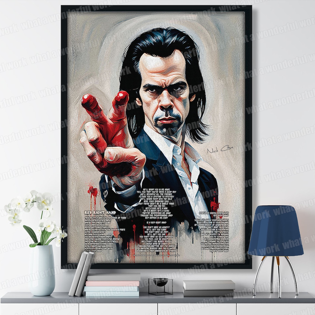 NICK CAVE red Right Hand Lyrics and Artist Poster Poster of an Artistic Painting Etsy