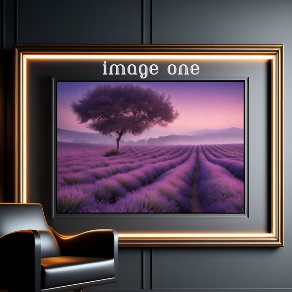 Serenity of Lavender Fields: Ethereal Nature Canvas Art for Home Decor | Set of 4 Abstract Landscapes | Modern Wall Art Collection