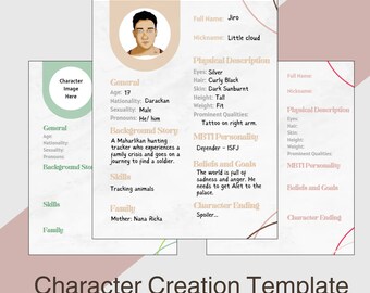 Character Profile Template Digital Download PDF GoodNotes Character Profile Sheet Tool Writing Character Profile Novel Character Creation