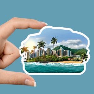 Hawaii Beach Vinyl Sticker: I Honolulu Decal | Maui Vinyl Sticker | Hawaiian Architectural Art | Iconic Vinyl Art Travel Souvenir Gift