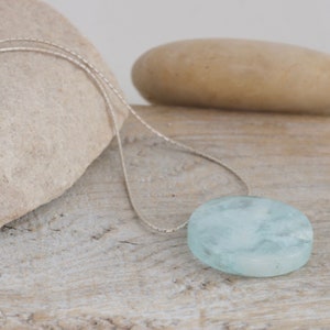 Artisan Sterling Silver Light Blue Glass Necklace Signed KH / luluglitterbug // Vintage Artisan Jewelry