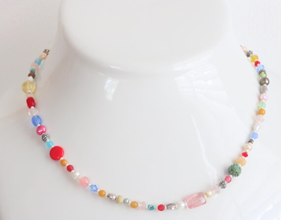 Multi-Gemstone Silver Necklace Handmade Colorful … - image 8