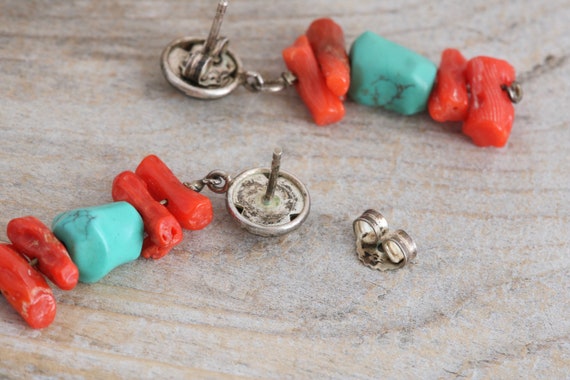 Vintage Artisan Red Coral and Turquoise Dangle Dr… - image 5
