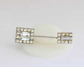 Art Deco Double Ended Clear Rhinestone Lapel Hat Pin // Vintage Jewelry // luluglitterbug