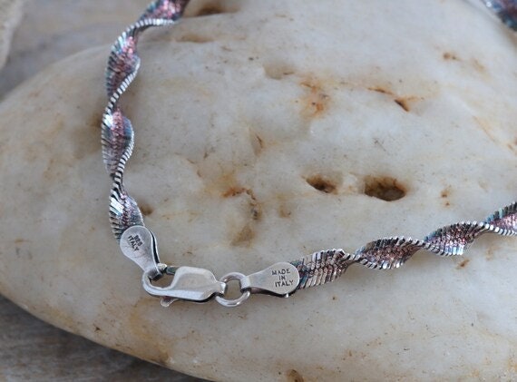 Sterling Silver Twisted Two Tone Herringbone Chai… - image 2