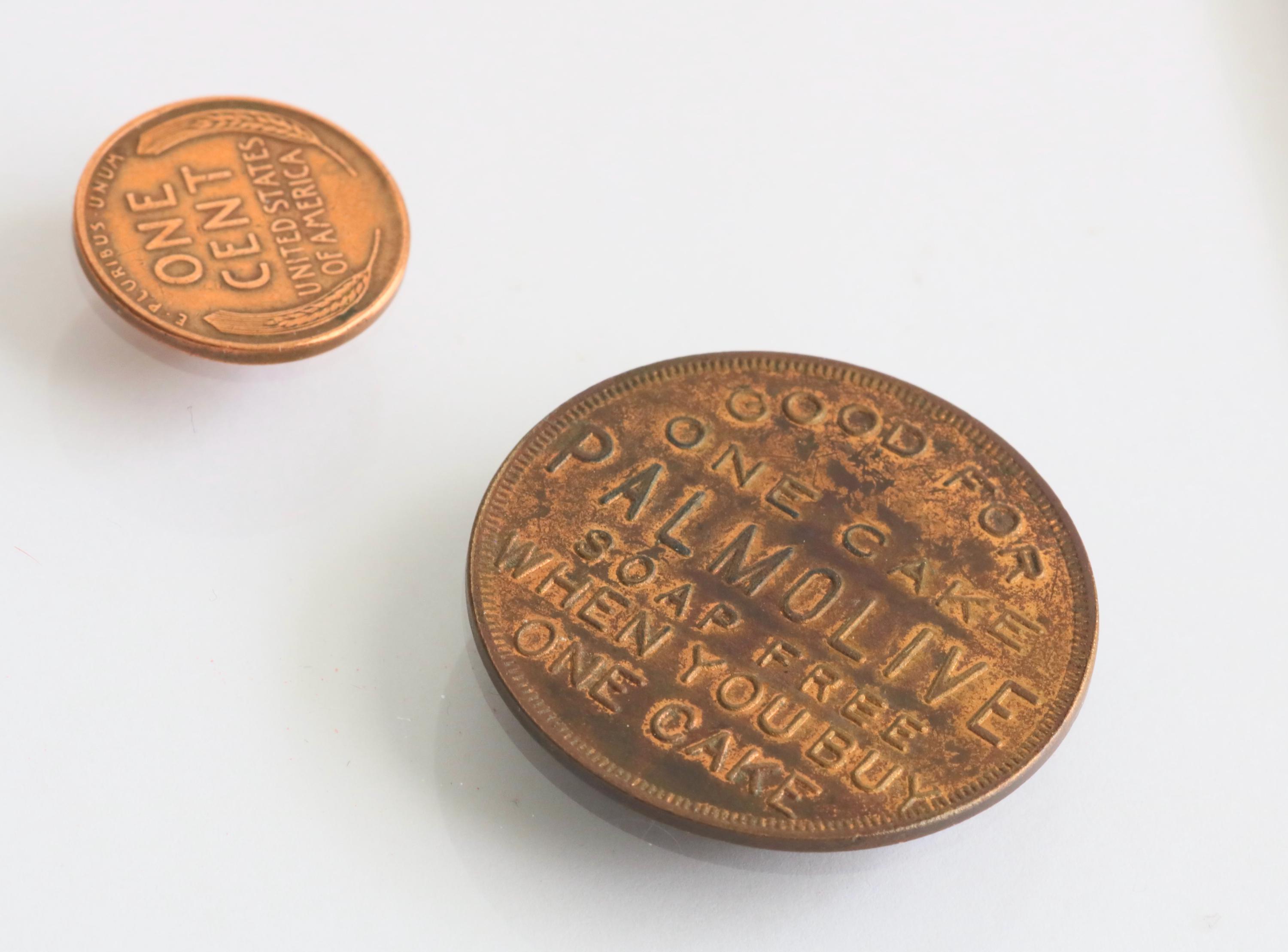ヴィンテージ パルモリーブ ソープ コイン トークン - 1 3/8 インチ銅広告ピース // luluglitterbug - Etsy 日本
