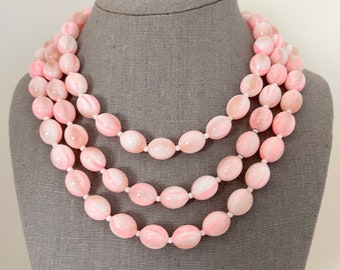 Pink and White Multi Strand Necklace Marked Hong Kong // Vintage Jewelry // luluglitterbug