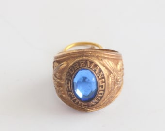 Vintage Foreman HS Chicago Class Ring Charm - Blue Cabochon Gold Tone Miniature // luluglitterbug