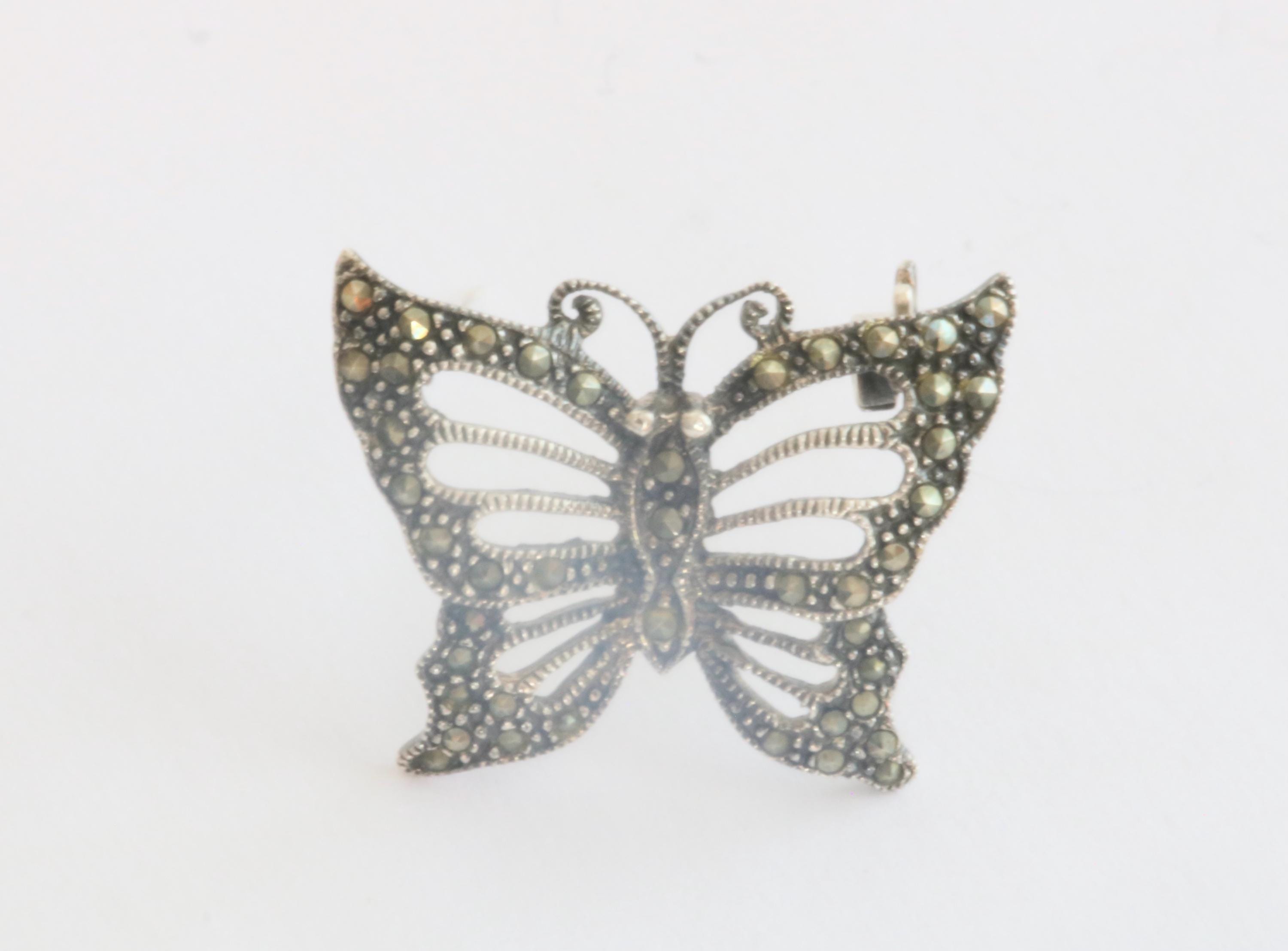 Spilla Farfalla In Argento 925 Con Marcasite - Stile Vintage Cut-Out, Con Confezione Regalo
