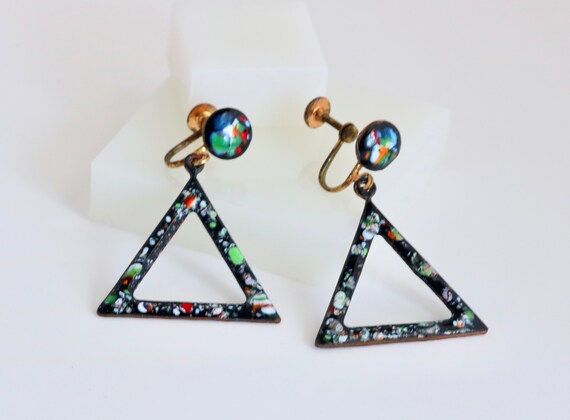 Copper Enamel Triangle Shaped Dangle Drop Screw B… - image 2