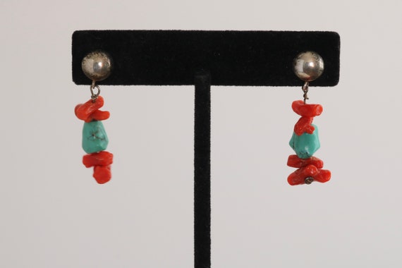 Vintage Artisan Red Coral and Turquoise Dangle Dr… - image 6