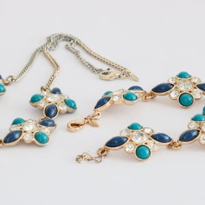 Vintage Avon Turquoise and Blue Statement Set - 1970s Necklace and Bracelet with Rhinestones // luluglitterbug