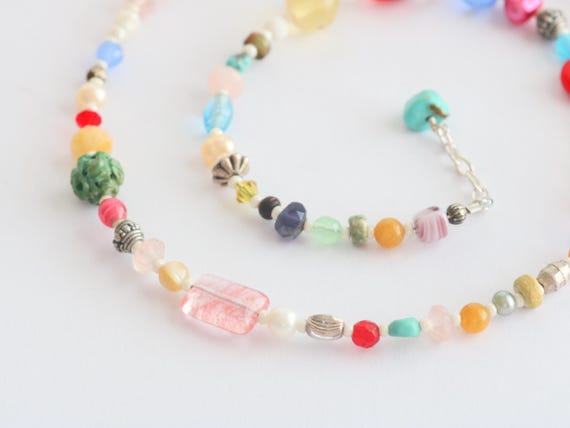 Multi-Gemstone Silver Necklace Handmade Colorful … - image 3