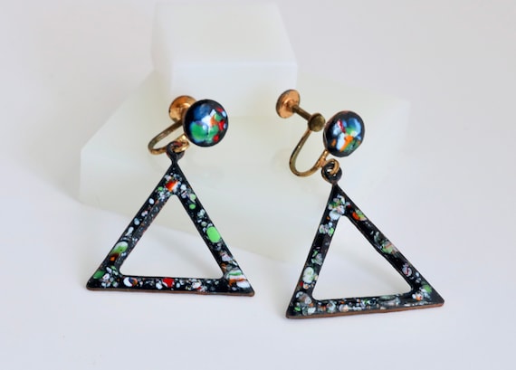 Copper Enamel Triangle Shaped Dangle Drop Screw B… - image 1