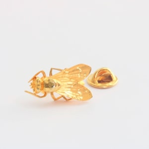 Vintage Fly Pin, Ballou Gold Tone Housefly Lapel Pin with Secure Clutch