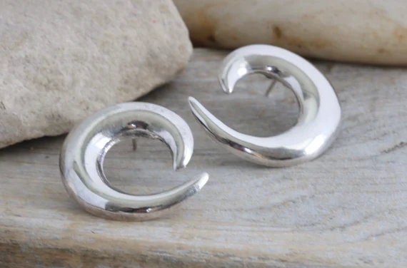 Sterling Silver Large Modern Statement Pierced Ea… - image 1