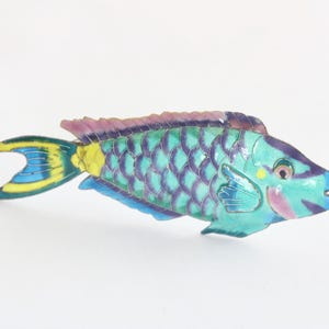 Fish brooch Vintage Zarah Large Guilloche Tropical Pin Statement Jewelry Gift for Her Colorful Enamel Tropical Fish Brooch