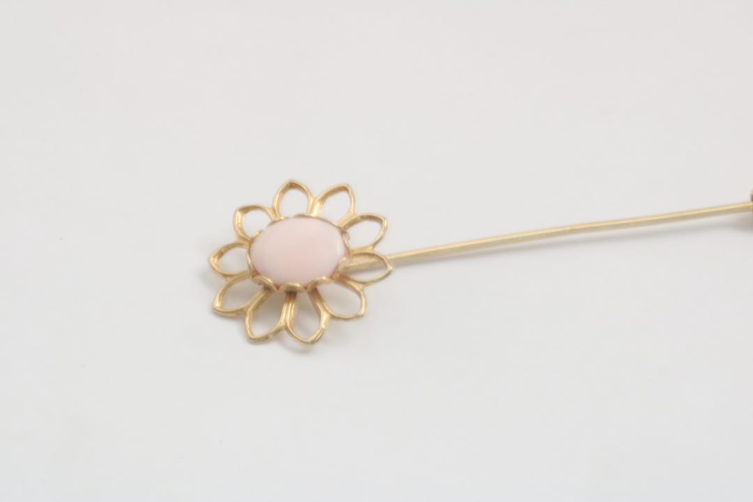 Pink Convertable Pin Vintage Gold Tone Pink Flower Stick Pin / Lapel Pin // Luluglitterbug ...