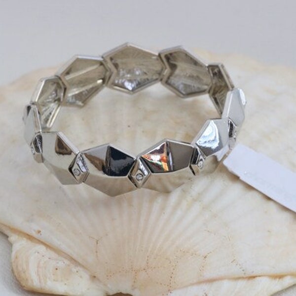 Charming Charlie Silver Stretch Bracelet with Clear Rhinestones New With Tags / Old Stock Jewelry // luluglitterbug