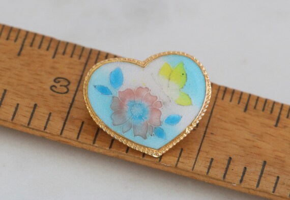 Small Enamel Heart Brooch Pin with Butterfly and … - image 9