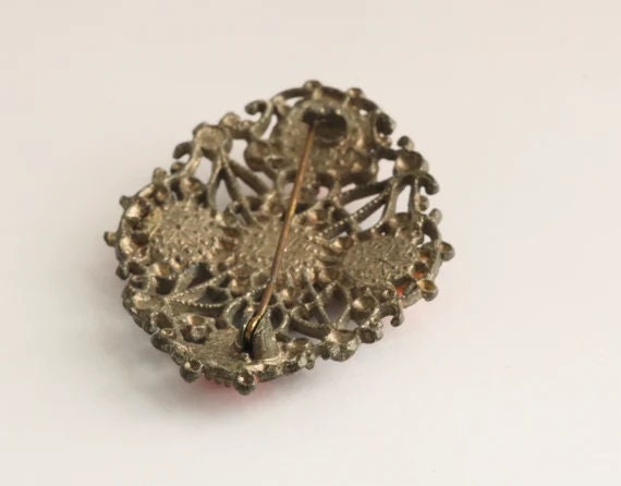 Art Deco Pot Metal Brooch Pin with Early Plastic … - image 3