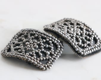 Antique Steel Cut French Marcasite Belt or Shoe Buckle Set Pair  // Vintage Accessories  // luluglitterbug