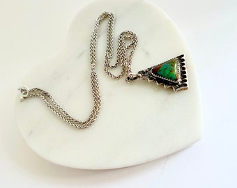 Southwestern Sterling Silver and Turquoise Pendant Necklace  // Southwestern Jewelry // luluglitterbug