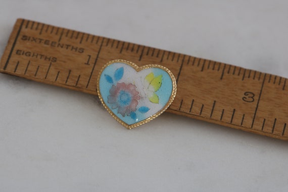 Small Enamel Heart Brooch Pin with Butterfly and … - image 8