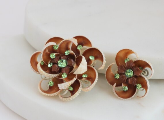 Handmade Seashell Seashell Rhinestone Brooch Twin… - image 3