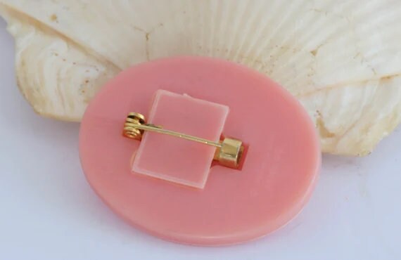 Broche Ancienne Fleur Rose - Matière Os Ou Plastique Vintage - Occasion